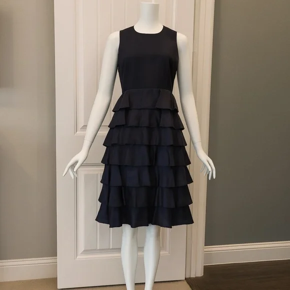 Orla Kiely Tiered Ruffle Dress | Dark Navy |Sleeveless Size 4 - Picture 3 of 16